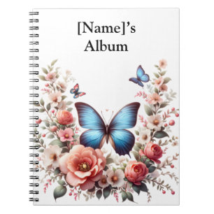 Carnet Flasque Art floral papillon bleu personnalisable-9