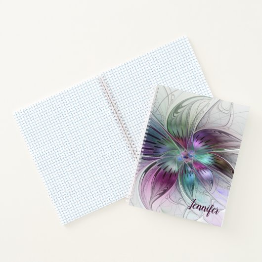 Carnet Fleur Abstraite colorée Fractale Nom (Intérieur)