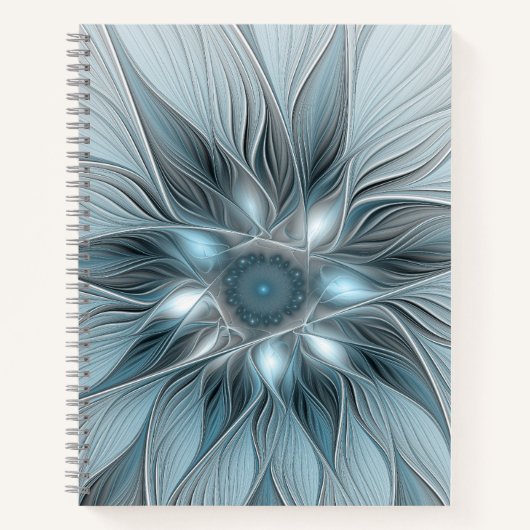 Carnet Fleur abstraite joyeuse bleu gris floral fractal (Devant)