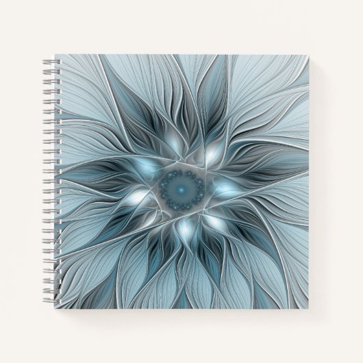 Carnet Fleur abstraite joyeuse bleu gris floral fractal (Devant)