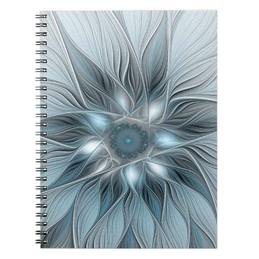 Carnet Fleur abstraite joyeuse bleu gris floral fractal (Devant)