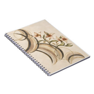 Carnet Fleur abstraite terreuse et lignes de calligraphie