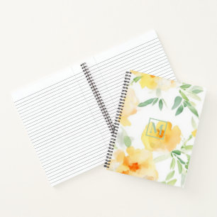 Carnet Fleur aquarelle élégante jaune pêche orange