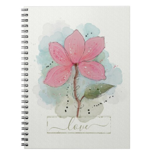 Carnet Fleur aquarelle rose Amour (Devant)