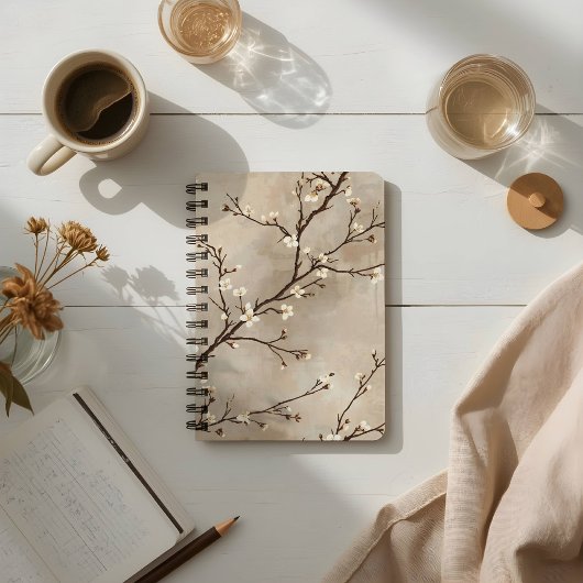 Carnet Fleur Blanche Élégante Branche Minimaliste