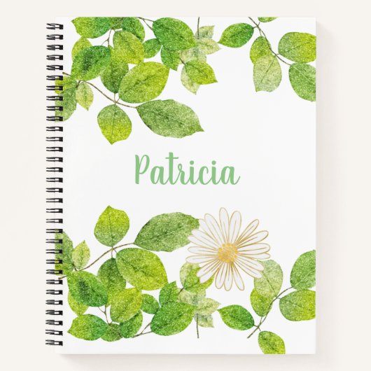 Carnet Fleur blanche et jardin Feuille vert (Devant)