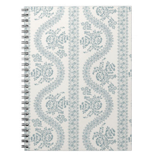 Carnet Fleur bleu poussiéreux rayé, os vintage