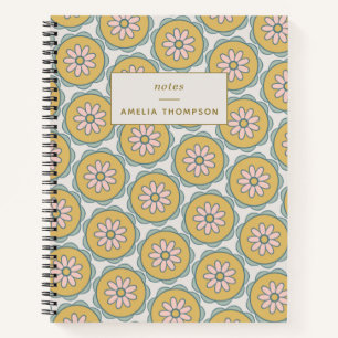 Carnet Fleur Boho Mandala en Jaune Personnalisé 