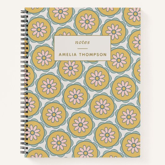 Carnet Fleur Boho Mandala en Jaune Personnalisé  (Devant)