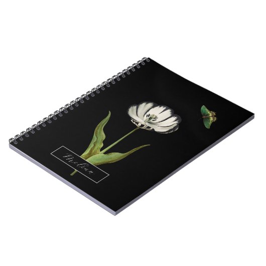 Carnet Fleur botanique papillon noir et blanc (Côté gauche)