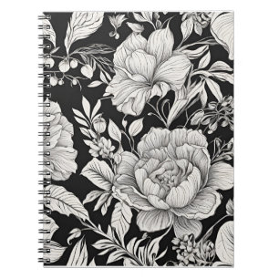 Carnet Fleur Classique Noir et Blanc Vintage