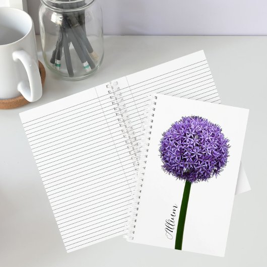 Carnet Fleur d'Allium pourpre sur fond blanc