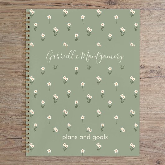 Carnet Fleur de Boho Floral Ditsy Texte de Nom Vert Sauge