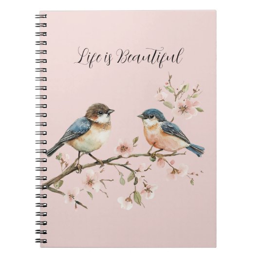 Carnet Fleur de cerisier Blue Birds  (Devant)