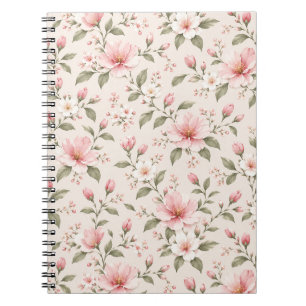 Carnet Fleur de cerisier rose tendre motif floral sans co