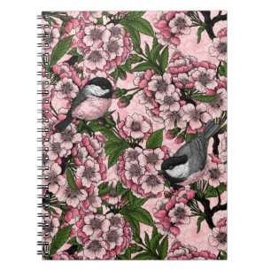 Carnet Fleur de cerisiers et poulets roses
