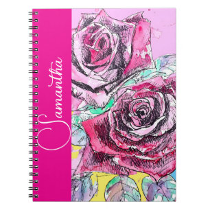 Carnet Fleur de fille au nom de rose rouge aquarelle Flor