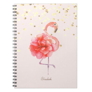 Carnet Fleur de Flamingo Rose, Confettis Dorés