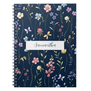 Carnet Fleur de fleur sauvage bleue personnalisée