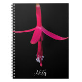 Carnet Fleur de Fuchsia rose vif sur fond noir (Devant)