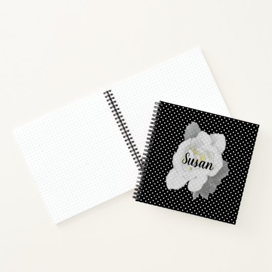 Carnet Fleur de Gardenia blanche sur point Polka noir et  (Intérieur)