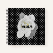 Carnet Fleur de Gardenia blanche sur point Polka noir et  (Devant)
