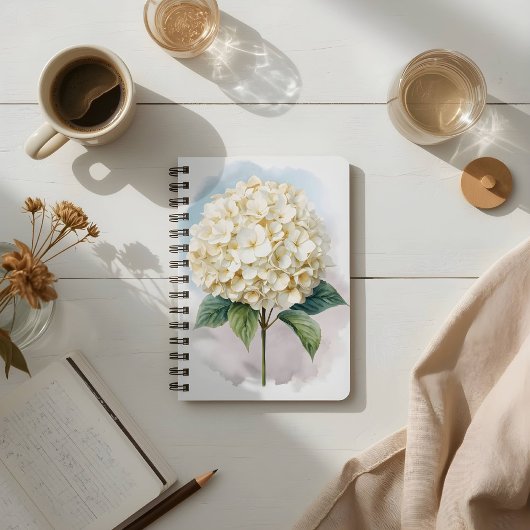 Carnet Fleur de Hydrangea blanche à l'aquarelle délicate