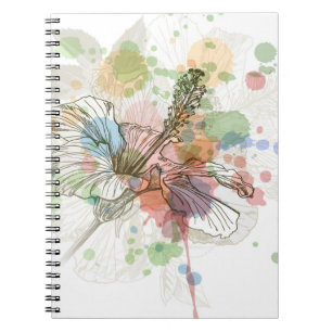 Carnet Fleur de ketmie et arrière - plan d'aquarelle