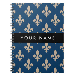 Carnet Fleur de Lis, Beige sur Bleu Nuit, Royal, Votre No