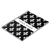 Carnet Fleur de Lis, Blanc sur Noir, Blanc, Votre Nom (Côté gauche)