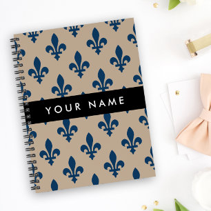 Carnet Fleur de Lis, Bleu Marine sur Beige, Royal, Votre