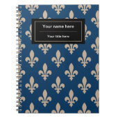 Carnet Fleur de Lis Motif, française, royale, crème, bleu (Devant)
