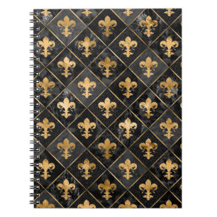 Carnet Fleur de lis motif Marbre noir et or
