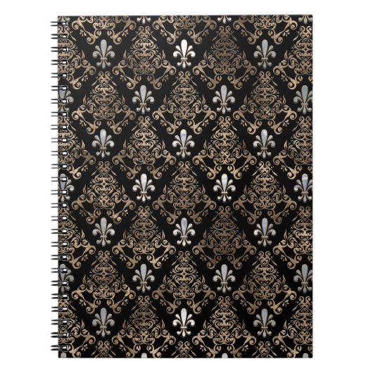 Carnet Fleur de lis motif perle et or (Devant)