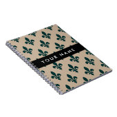 Carnet Fleur de Lis, Vert sur Beige, Royal, Votre Nom (Côté Droit)