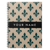 Carnet Fleur de Lis, Vert sur Beige, Royal, Votre Nom (Devant)
