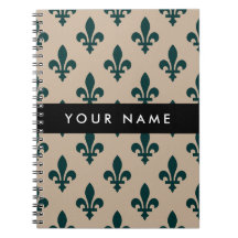 Fleur de Lis, Vert sur Beige, Royal, Votre Nom