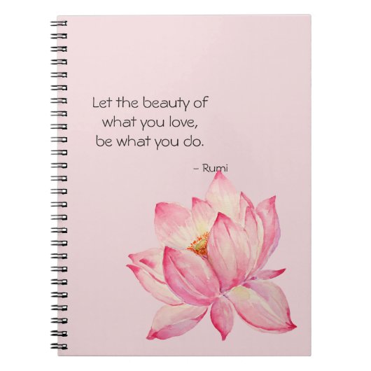 Carnet Fleur de lotus rose Citation de beauté de Rumi (Devant)
