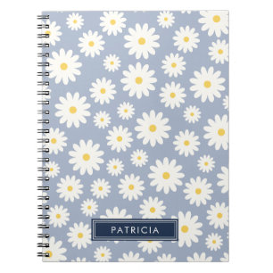 Carnet Fleur de marguerite blanche Motif Dusty Blue Perso