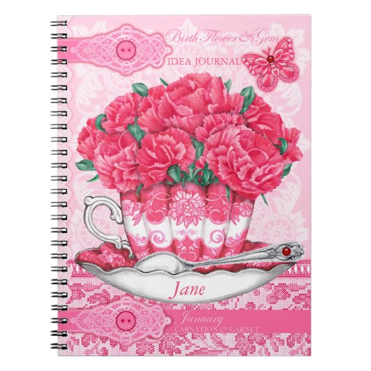 Carnet Fleur de naissance et Gem Janvier dentelle (Devant)