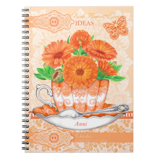 Carnet Fleur de naissance et Gem Octobre dentelle (Devant)