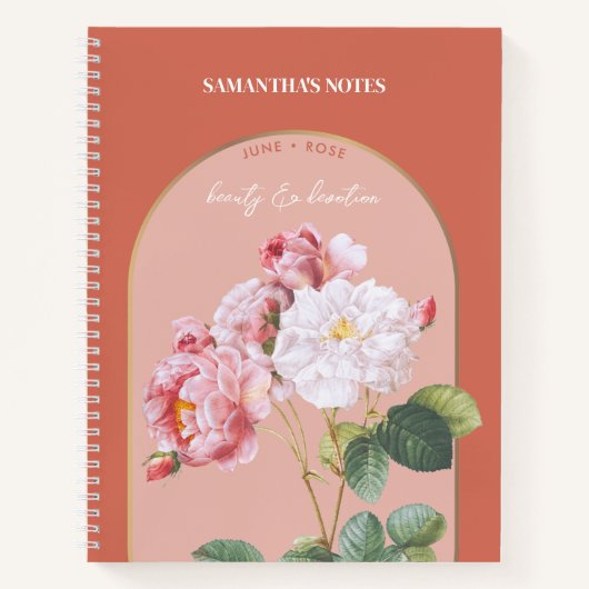 Carnet Fleur de naissance personnalisée Mois de juin Rose (Devant)