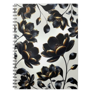 Carnet Fleur de Noir et Or Greige Élégant Sombre Humeur
