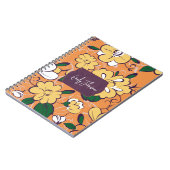 Carnet Fleur de nom personnalisé en script jaune gras ora (Côté gauche)