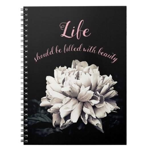Carnet Fleur de pivoine monochrome (Devant)