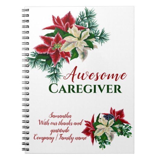 Carnet Fleur de Poinsettia pour remercier une aide-soigna (Devant)