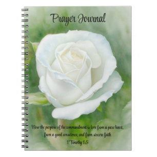 Carnet Fleur de rose blanche pure Foi Bible Verse Prière