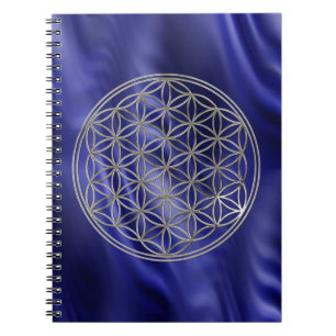 Carnet FLEUR DE VIE - argent + vagues bleues