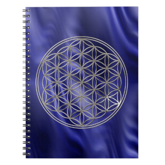 Carnet FLEUR DE VIE - argent + vagues bleues (Devant)