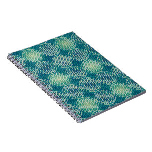 Carnet Fleur de vie - motif de timbre - bleu cyan